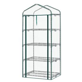 4 Tier Mini Greenhouse with PE Cover & Roll-Up Zipper Door, Portable Waterproof Greenhouse for Garden Backyard, 27" x 19" x 62", White