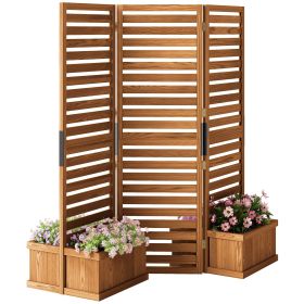 62.5" x 19" x 66" Wood Panel Trellis w/ 4 Planter Box Raised Bed for Garden Natural Wood