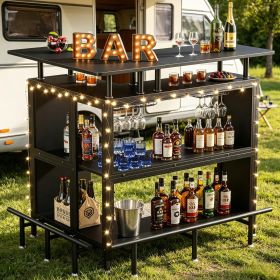 L-Shaped Home Bar Unit Liquor Bar Table with Glasses Holders And Shelves for Kitchen Dining Room Bar Counter Storage