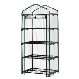 4 Tier Mini Greenhouse with PVC Cover & Roll-Up Zipper Door, Portable Waterproof Greenhouse for Garden Backyard, 27" x 19" x 62", Transparent