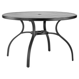 Outdoor Patio Dining Table, 47 inch Round Metal Steel Slat Backyard Bistro Tables, with 1.5 in Umbrella Hole