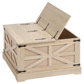Rattan Coffee Table, Rectangle PE Rattan Woven Wood Coffee Table with MDF Top, 32-Inch Modern Boho Style Storage Coffee Table with Retro Metal Hi