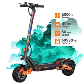 6000W Fast Electric Scooter for Adult, Daul Motor 50mph, 60V 30Ah, 11'' Off Road Tires, 55miles Range, Foldable eScooter