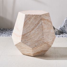 Direct Wicker Magnesium Oxide Marble-Look Accent Table for Indoor & Outdoor Use,Beige