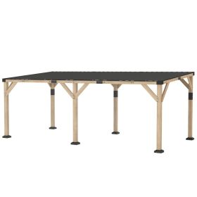 10 x 20 Wooden Gazebo, Hardtop Lean-to Gazebo Pergola with Galvanized Steel Sloped Roof, Light Walnut (Option: Light Walnut-2180x290x255 mm)