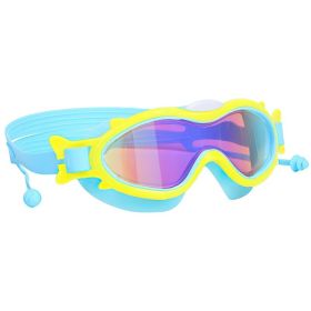 3 Colors Option - 1Pc Kids Swim Goggles With Ear Plugs For Kids UV Protection Anti-Fog Leak Proof Wide View Pool Swimming Goggles For Youth Boys (Option: BlueWithYellowRim)