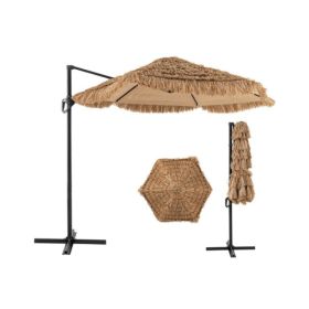9.5ft Tropical-Style Outdoor Umbrella Natural Black - 2-Tier Vented, Sun Protection, Backyard Poolside Decor (Option: Natural)