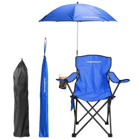 1Pc Camping Chair With Umbrella Lightweight Foldable Outdoor Chair With Cup Holder Detachable Sun Canopy Carrying Bag 330LBS Max Load For Beach P (Option: Royal Blue)