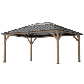 12 x 16 Hardtop Gazebo with Galvanized Steel Roof, UPF50+ Wood Permanent Pavilion with Clear Roof Top, Light Walnut (Option: Light Walnut-2175x330x155 mm)