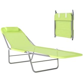 Folding Chaise Lounge Pool Chairs, Outdoor Sun Tanning Chairs With Pillow, Reclining Back, Steel Frame & Breathable Mesh For Beach, Yard, Patio, (Option: Green Silver)