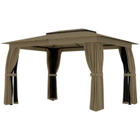 10 x 12 Outdoor Patio Gazebo, Soft Top Gazebo Canopy Shelter with Curtains, Netting, Steel Frame, Hooks, Khaki (Option: Khaki-2045x385x210 mm)