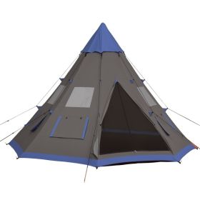 12Ft Camping Tent 6-7 Person 4 Season with 8 Mesh Windows, Outdoor Teepee Tent with Waterproof Material (Option: Blue-760x210x240 mm)
