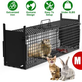 Live Animal Cage Trap For Animals Under Easy To Setup Humane Galvanized Iron Trap Cage For Raccoons Armadillos Groundhogs Muskrats Opossums Skunk (size: M_Black)