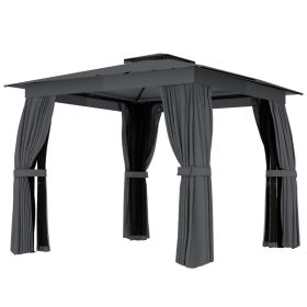 10 x 10 Outdoor Patio Gazebo, Soft Top Gazebo Canopy Shelter with Curtains, Netting, Steel Frame, Hook, Dark Gray (Option: Dark Gray-1745x390x210 mm)